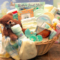 Deluxe Welcome Home Precious Baby Basket-Yellow/Teal